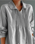 Loose Cotton And Linen Long Sleeve Women's Pleated Lapel Shirt