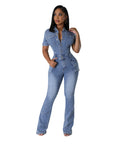 Denim Women's Washed Short-sleeved Jumpsuit