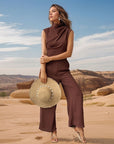 Casual Sleeveless Solid Color Wide Leg Jumpsuit