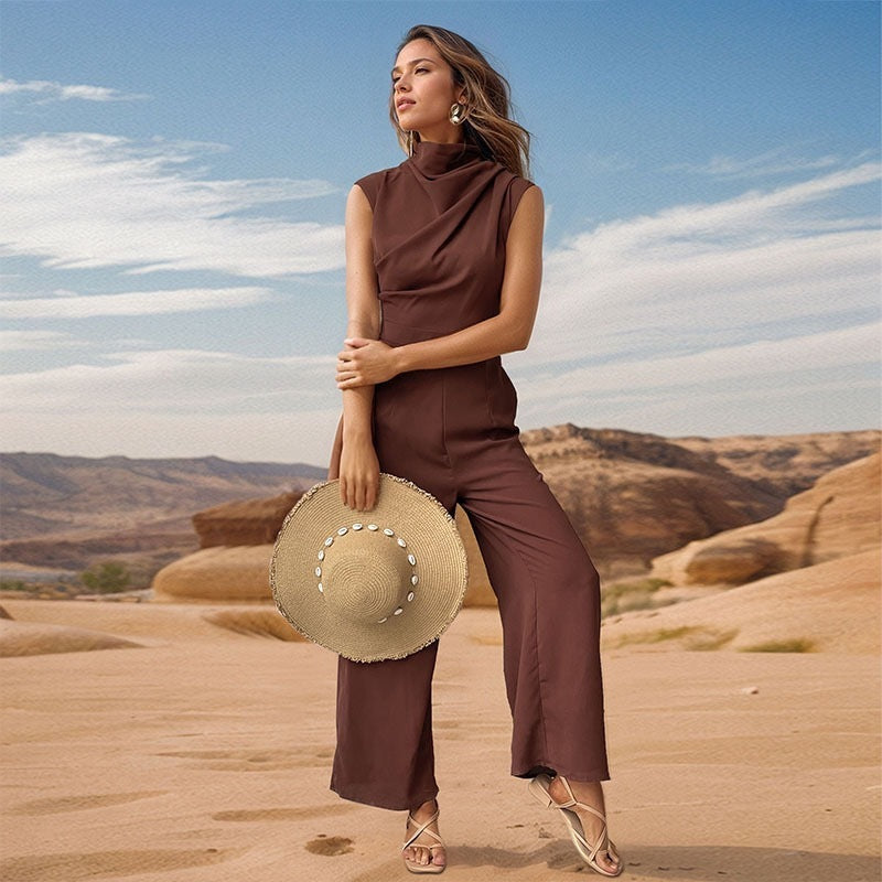 Casual Sleeveless Solid Color Wide Leg Jumpsuit