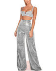 Hot Silver Wide-leg High Waist Wide Leg Pants