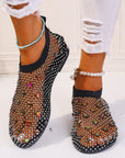 Fashion Mesh Flat Sandals With Colorful Rhinestone Design Summer New Round Toe Beach Shoes For Women