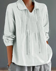 Loose Cotton And Linen Long Sleeve Women's Pleated Lapel Shirt