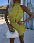 Half Turtleneck Sleeveless One-piece Shorts High Waist Straight Jumpsuit