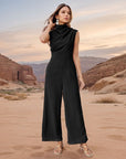 Casual Sleeveless Solid Color Wide Leg Jumpsuit