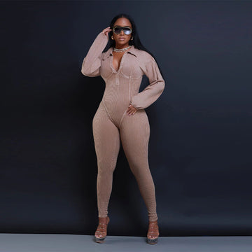 Women's Clothing V-neck Gigot Sleeve Tight Stitching Jumpsuit