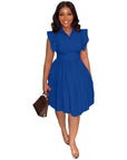 Women's Waist-tight Solid Color Fashion Sleeveless Pleated Elegant Commuter Dress