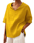 Women's Solid Color Cotton And Linen Loose Shirt