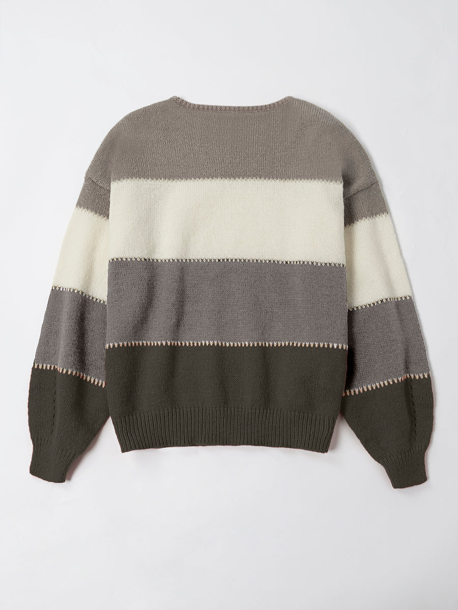 Casual Contrast Color Round Neck Sweater