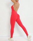 Halter Bare Back Yoga Jumpsuit Pleated Pocket Peach Hip Tight Sports Fitness Jumpsuit For Women