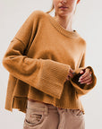 Solid Color Round-neck Flared Sleeves Pullover Sweater