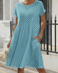 European And American Summer Short Sleeve Round Neck Pocket Polka Dot Print Dress