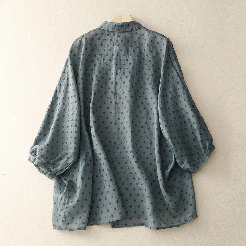 National Style Literary Style Lightweight And Slightly Transparent Polka-dot Loose-fitting Linen Shirt