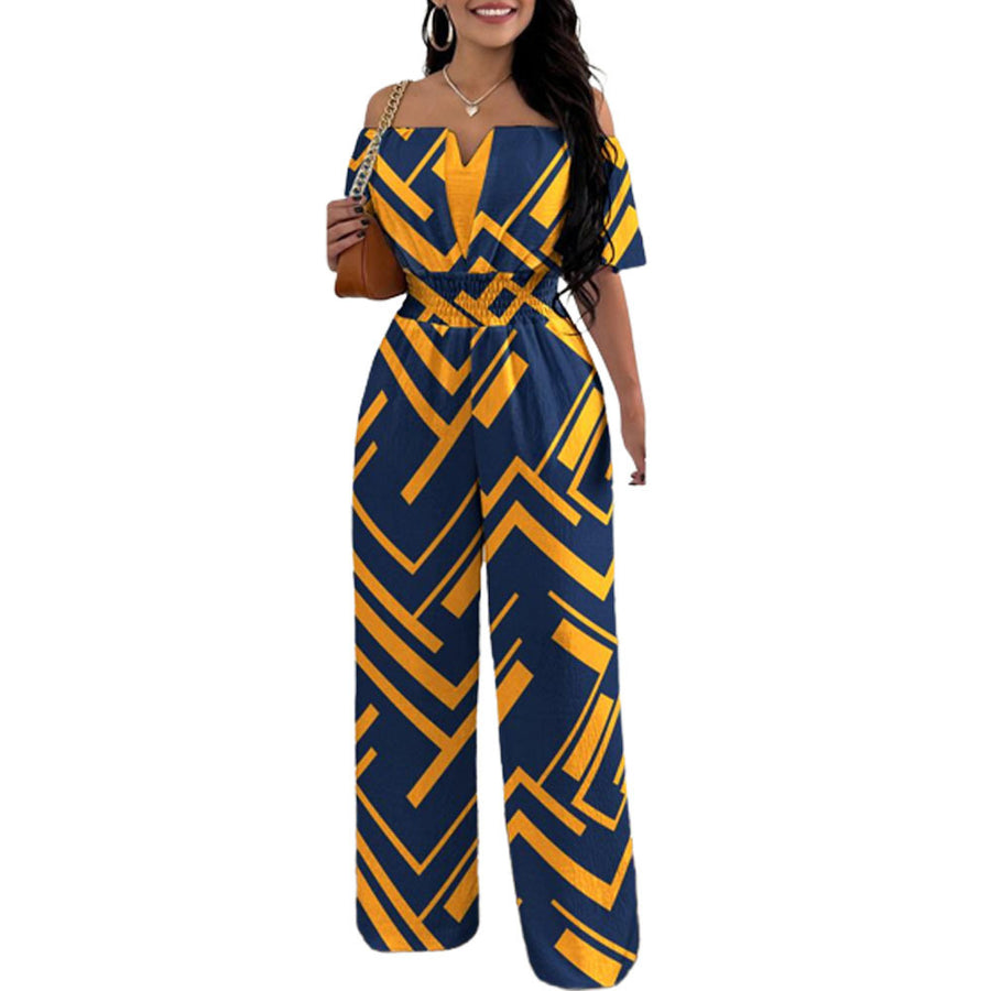 Women's Off-neck Waist Trimming Loose Straight Jumpsuit