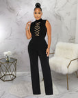 Women's Fashion Solid Color Sleeveless Stand Collar Round Neck Jumpsuit