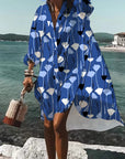 Women's Loose Digital Printing Long-sleeved Lapel Shirt Dress