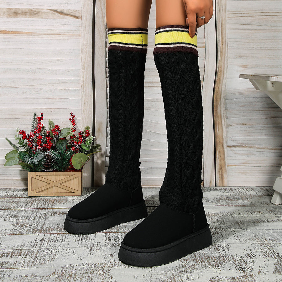 Winter Over-the-knee Boots With Long Knitted Socks