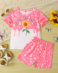 Girls Sunflower And Butterfly Pattern Short Sleeve Top Shorts Suit