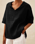 Women's Solid Color Cotton And Linen Loose Shirt