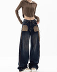 Spring New Niche Design Contrast Color Jeans Women