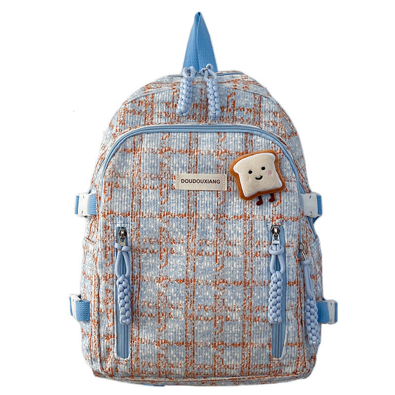 Casual Bag Special-interest Design Student Schoolbag Corduroy Plaid Large Capacity Travel Backpack